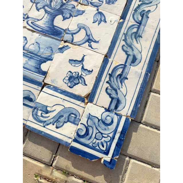 Ceramic Antique 18th Century Portuguese Blue & White Floral Bouquet Tile Panel For Sale - Image 7 of 17