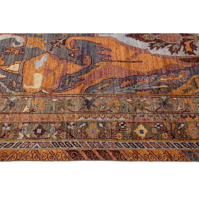 10x14 Modern Bidjar Style Abstract Floral Wool Area Rug in Slate & Burnt Orange For Sale - Image 11 of 11