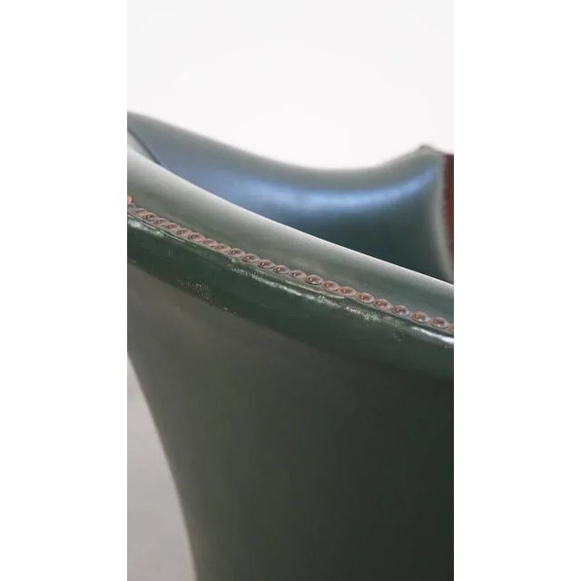 English Green Cowhide and Wooden Chair For Sale - Image 12 of 16