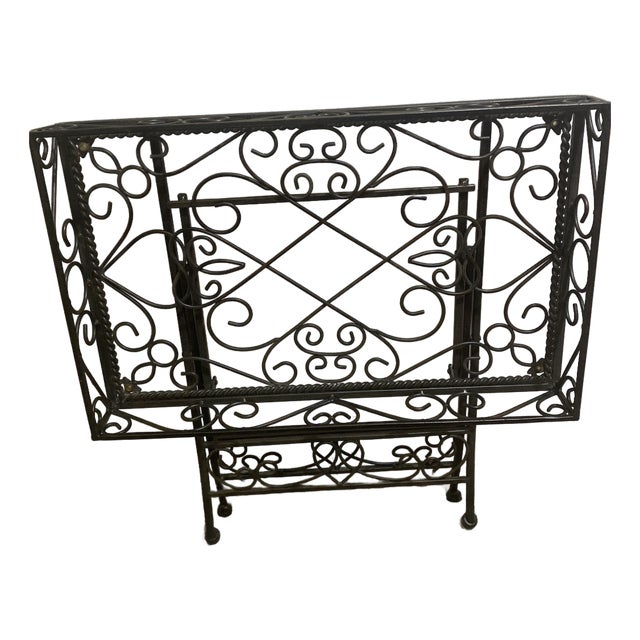 Late 20th Century London House Glass and Iron Folding Side Table, Including Glass Table Top. For Sale