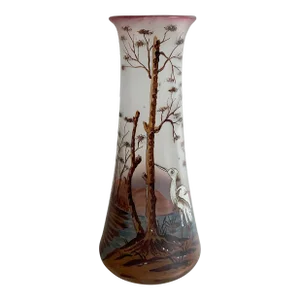 French Art Nouveau Enameled Glass Vase by Francois-Theodore Legras