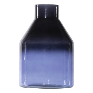 Blue Soda Lime Glass Bottle Vase 7"H For Sale