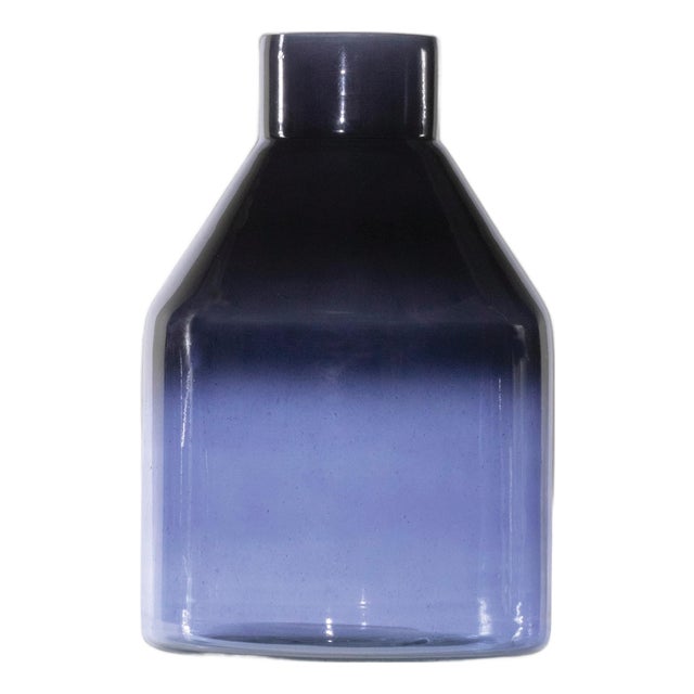 Blue Soda Lime Glass Bottle Vase 7"H For Sale