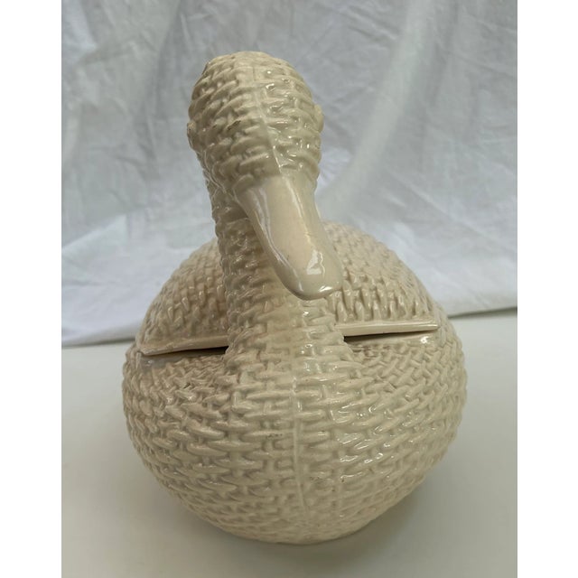 Cottage Chic White Wicker Ceramic Goose Tureen With Lid For Sale - Image 9 of 12