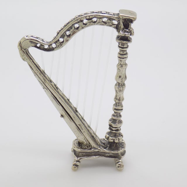 Vintage Italian Handmade Silver and Nylon Harp Miniature, 1970s For Sale - Image 4 of 10