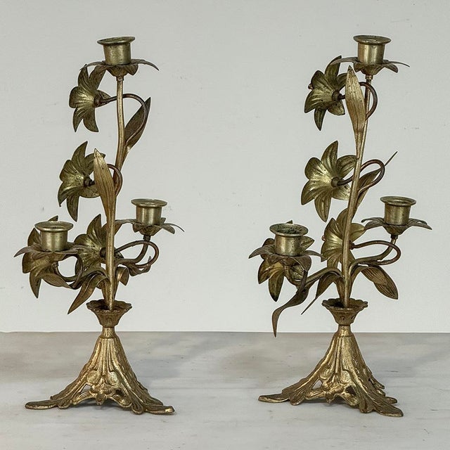 Mid 19th Century Pair Napoleon III Period Bronze Floral Candelabra For Sale - Image 5 of 13