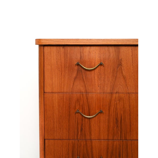 1950s Scandinavian Teak Chest of Drawers with Brass Inserts, 1950s For Sale - Image 5 of 10