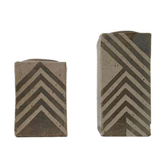 Danish Geometric Stoneware Vases by Sten Børsting, 1990s, Set of 2 For Sale