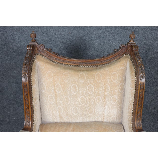 Pair of Antique French Louis XVI Bergère Chairs, Walnut Carved Frames With Down Cushions, Turn of the Century For Sale - Image 9 of 15