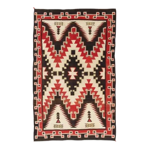Antique Navajo Folk Handmade Wool Beige, Gray & Soft Coral Rug