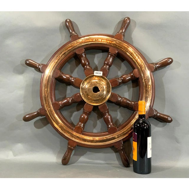 Nautical Eight Spoke Ships Wheel with Solid Brass For Sale - Image 3 of 7