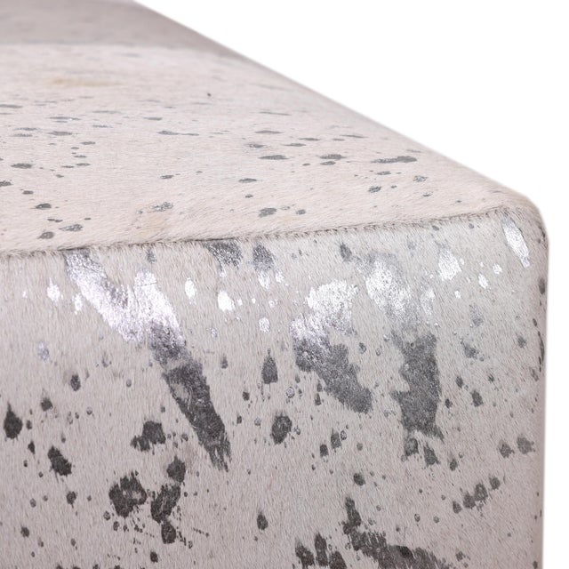 Animal Skin Handmade Brindle Cowhide Leather Cube Ottoman Pouf 18x18x18 in Natural For Sale - Image 7 of 13