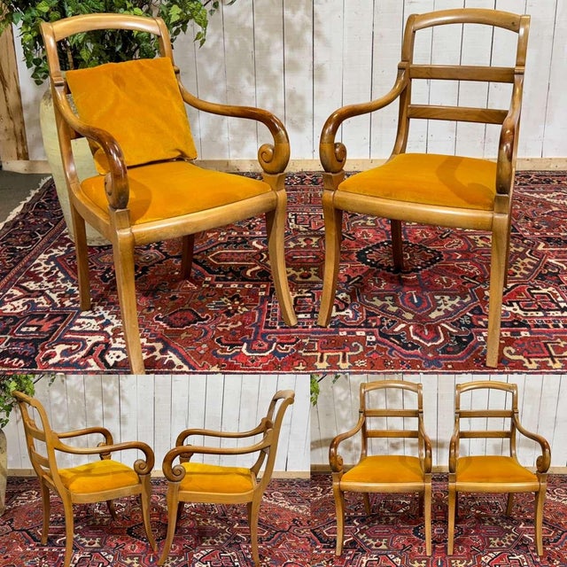 Pair of 1960s cherry wood armchairs with scrolled backs - W=53cm D=63cm H=93cm HA=48cm