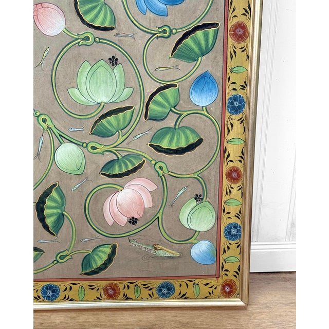 Green Vintage 4x6 Hindu Lotus Pond Pichwai Framed Wall Panel Art For Sale - Image 8 of 12