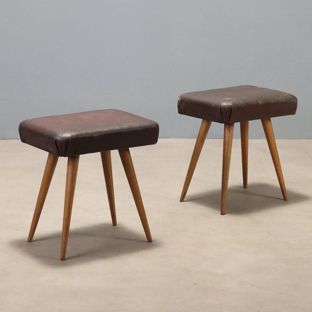 Vintage Stools in Beech and Leatherette, Italy, 1950s, Set of 2 For Sale - Image 8 of 8