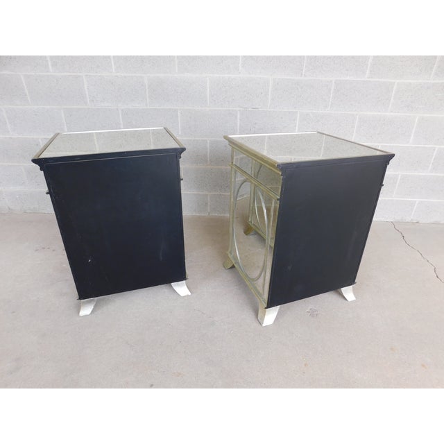 Hollywood Regency Silver With Mirrored Paneling Nightstands - A Pair For Sale - Image 17 of 17