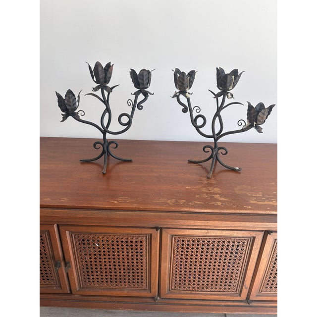 1950s Pair of Wrought Iron Candle Holders For Sale In Miami - Image 6 of 9