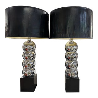 Pair of 1970's Chrome Ball Lamps Attributed to George Kovacs For Sale
