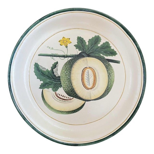 Vintage Habitat International Hand-Painted Metal Tole Tray 20”. Americua Melon For Sale