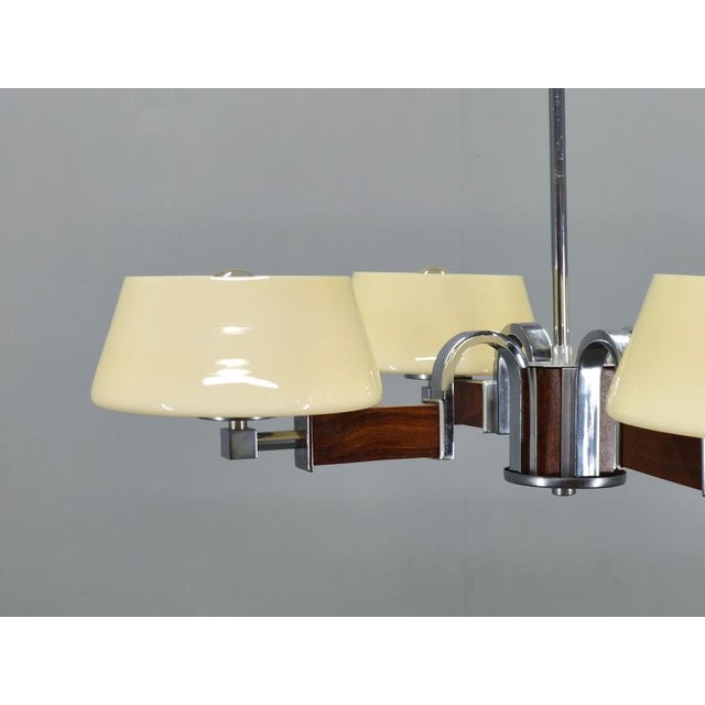 1930s Art Deco Chandelier in Chrome, Wood and Glass, Czechoslovakia, 1930s For Sale - Image 5 of 14