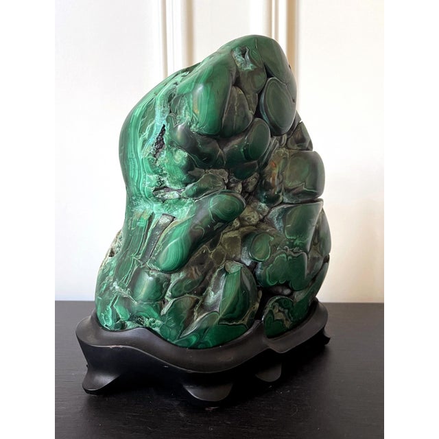Early 20th Century Malachite Rock on Display Stand Chinese Scholar Stone For Sale - Image 5 of 10