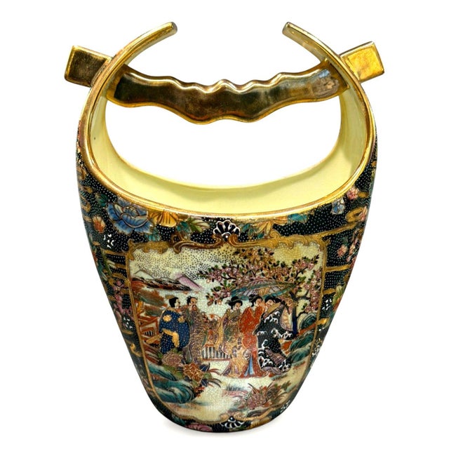 Vintage Chinese Famille Rose Rose Medallion Porcelain Basket Vase Gilt 12" For Sale - Image 10 of 10