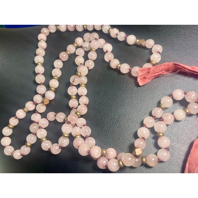 Glass Late 20th Century Strawberry Quartz & Rose Quartz Evil Eye Mala Necklace For Sale - Image 7 of 10