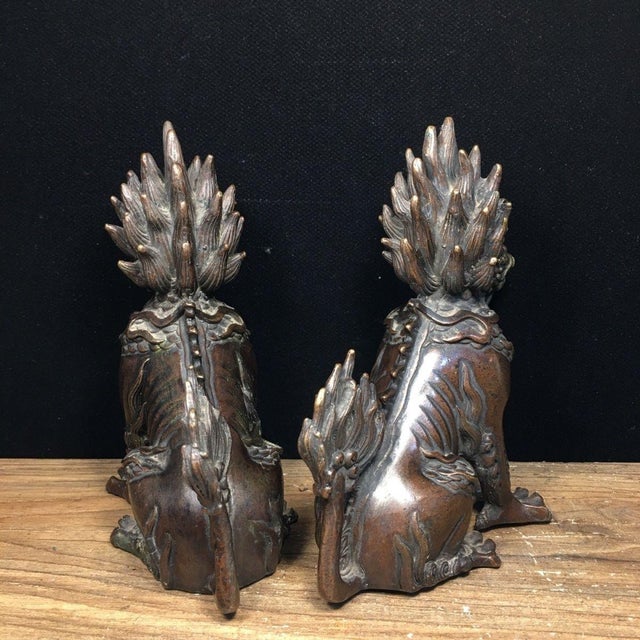 Pair of Vintage Bronze Xiezhi Mythical Guardian Beast Statues For Sale In Los Angeles - Image 6 of 6