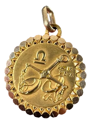 French Perroud Large Libra Zodiac Starsign 18k Yellow Gold Charm Pendant, 1930s