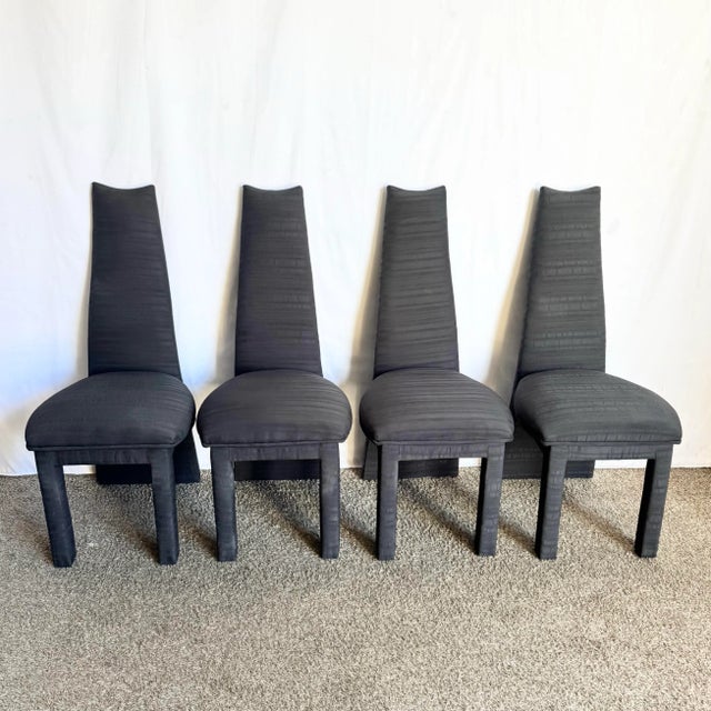 Postmodern Postmodern Sculpted High Back Black Fabric Dining Chairs - Set of 4 For Sale - Image 3 of 10