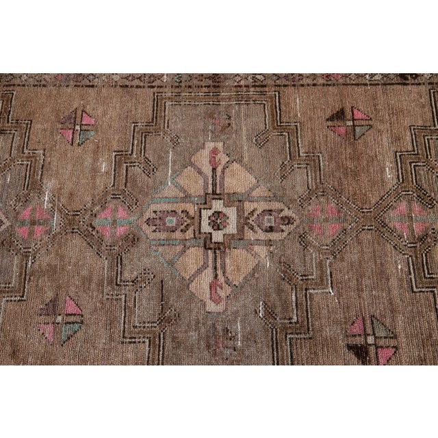 Mid 20th Century Vintage Malayer Persian Handmade Brown Medallion Wool Runner For Sale - Image 5 of 12