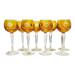 Mid-Century Hollywood Regency German Natchtmann Traube Cut Crystal Wine Glasses - Set of 8 For Sale