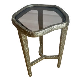 Vintage Caracole Modern “Contour” Sculptural Textured Metal & Tinted Glass Side / Drinks Table – Neiman Marcus For Sale