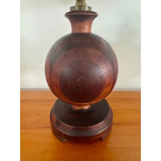 Folk Art 1950s Wooden Marquetry Studio Crafts Lamp For Sale - Image 3 of 6