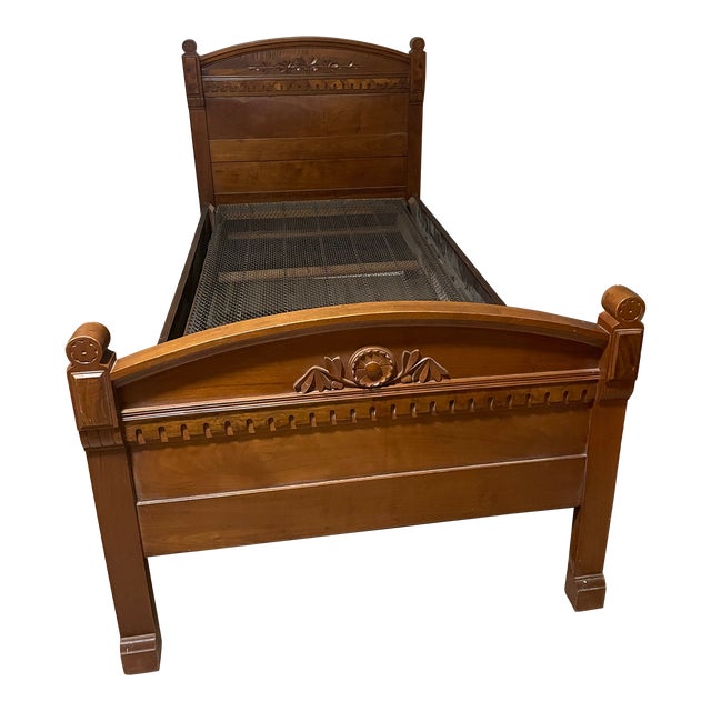 Late 20th Century Carved Hardwood Twin Bed For Sale