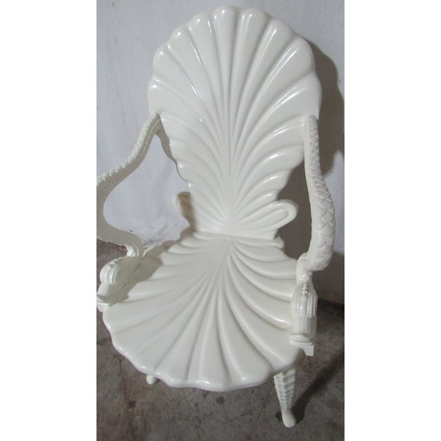 Pair Mid-Century Italian Neo-Classical Carved Wood White Lacquer Shell & Dolphin Chairs For Sale - Image 6 of 14