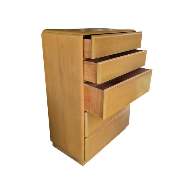 Russel Wright Star Dust 5-Drawer Tall Boy Dresser Designed by Russel Wright / Restored For Sale - Image 4 of 10