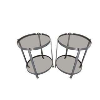 Mid-Century Glass & Metal Serving Bar Carts, 1960s, Set of 2 For Sale