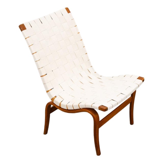 Mid Century Danish Modern Lounge Chair Bruno Mathsson Eva White Vintage Sweden For Sale
