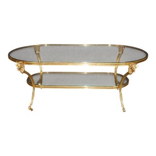 1960's Bronze Ramshead Maison Jansen Style Two Tier Coffee Table For Sale