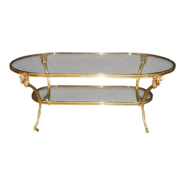 1960's Bronze Ramshead Maison Jansen Style Two Tier Coffee Table For Sale