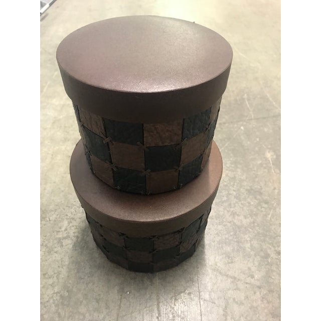 Folk Art Palecek Checkered Leather Like Stacking Boxes Set Of 2