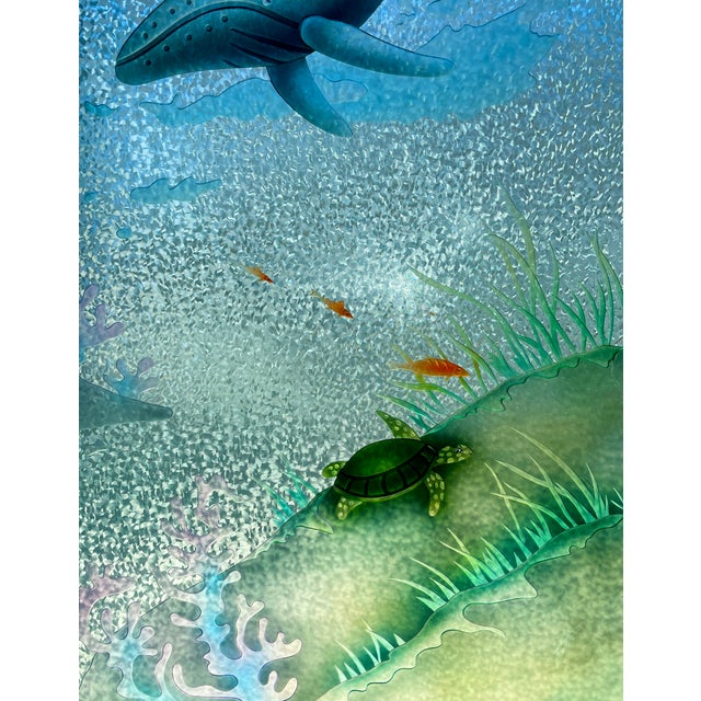 1990s Pair of Etched Glass Ocean-Themed Doors For Sale - Image 5 of 11