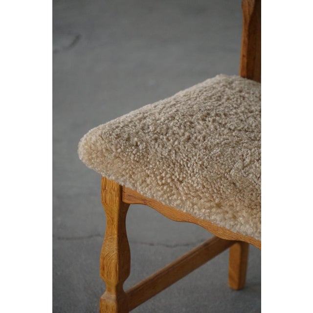 Gold Razorblade Dining Chair in Oak and Lambswool attributed to Henning Kjærnulf, Denmark, 1960s For Sale - Image 8 of 18