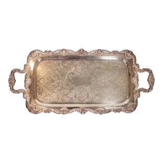 Vintage Silver Oblong Footed Tray With Handles For Sale