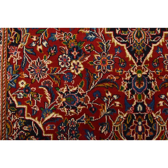 Red Kashan Rug 4’7” X 7’1” Red Wool Vintage Traditional Hand-Knotted Carpet For Sale - Image 8 of 13