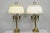 Vintage French Country Tole Metal Shade Brass Column Candelabra Table Lamps Pair For Sale - Image 16 of 16