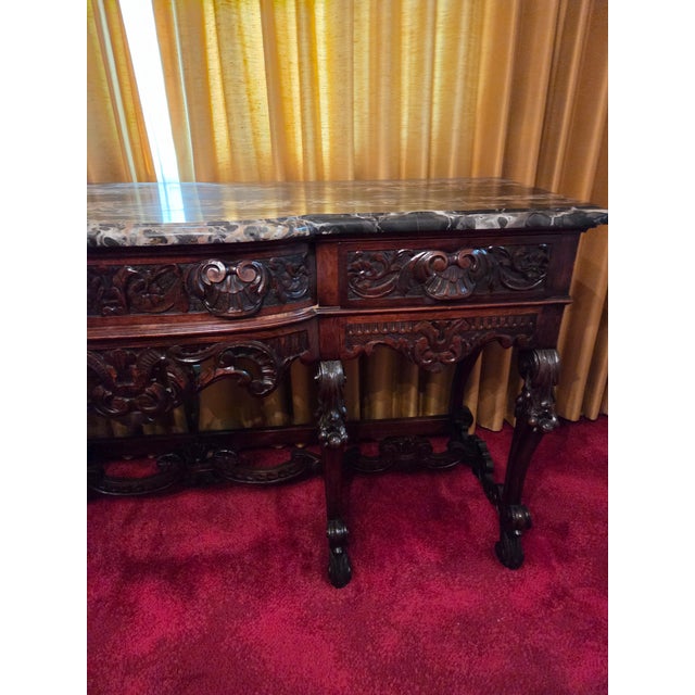 Antique Italian Renaissance Revival Walnut Marble Top Credenza Sideboard Buffet For Sale - Image 16 of 18