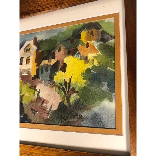 Original 1970s Abstract Village Watercolor by Anne Faulkner, Signed & Framed For Sale - Image 10 of 12