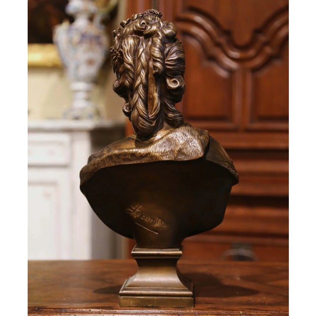 Late 18th Century 18th Century French Patinated Bronze Marie Antoinette Bust Signed F. Lecomte For Sale - Image 5 of 13